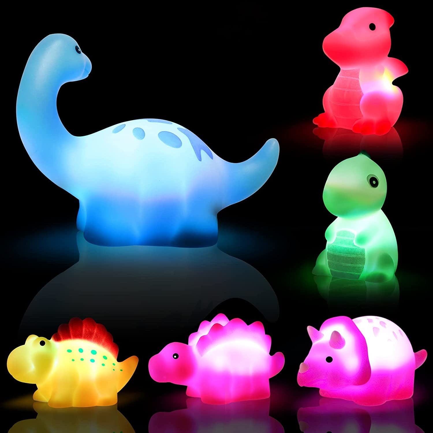 Southern Create Crafts 6 Pcs Dinosaur Bath Toys Light-UpFloating Bath Toys